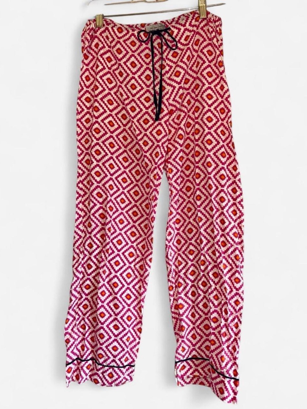 💖Malabar Bay Organic Cotton Pink & White Pajama Pants w Drawstring
